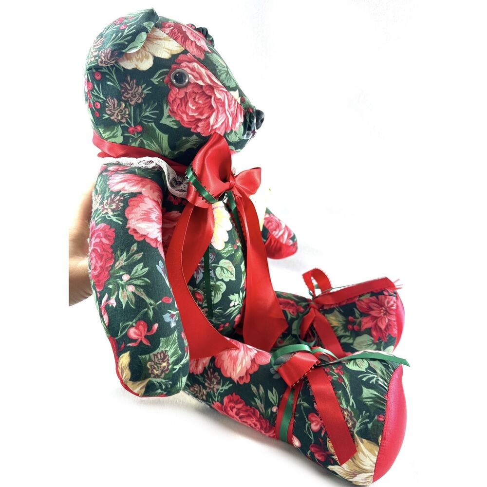 Vintage Holiday Floral Teddy Bear By Sandy Holiday 20” W/ Original Tag - Picture 6 of 8